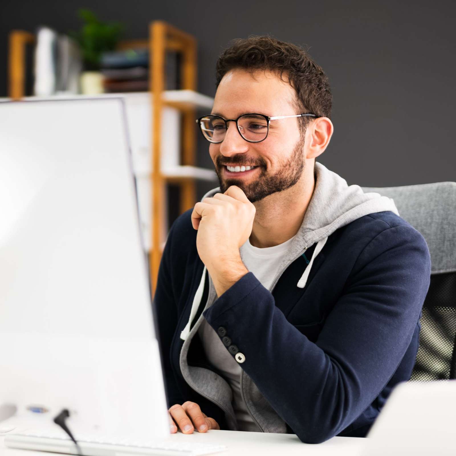 man on computer